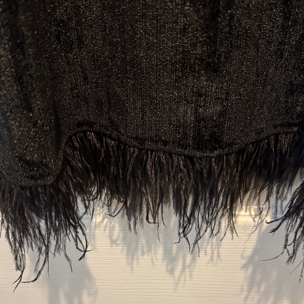 Chic Black Feather Trim Blouse - Picture 3 of 3
